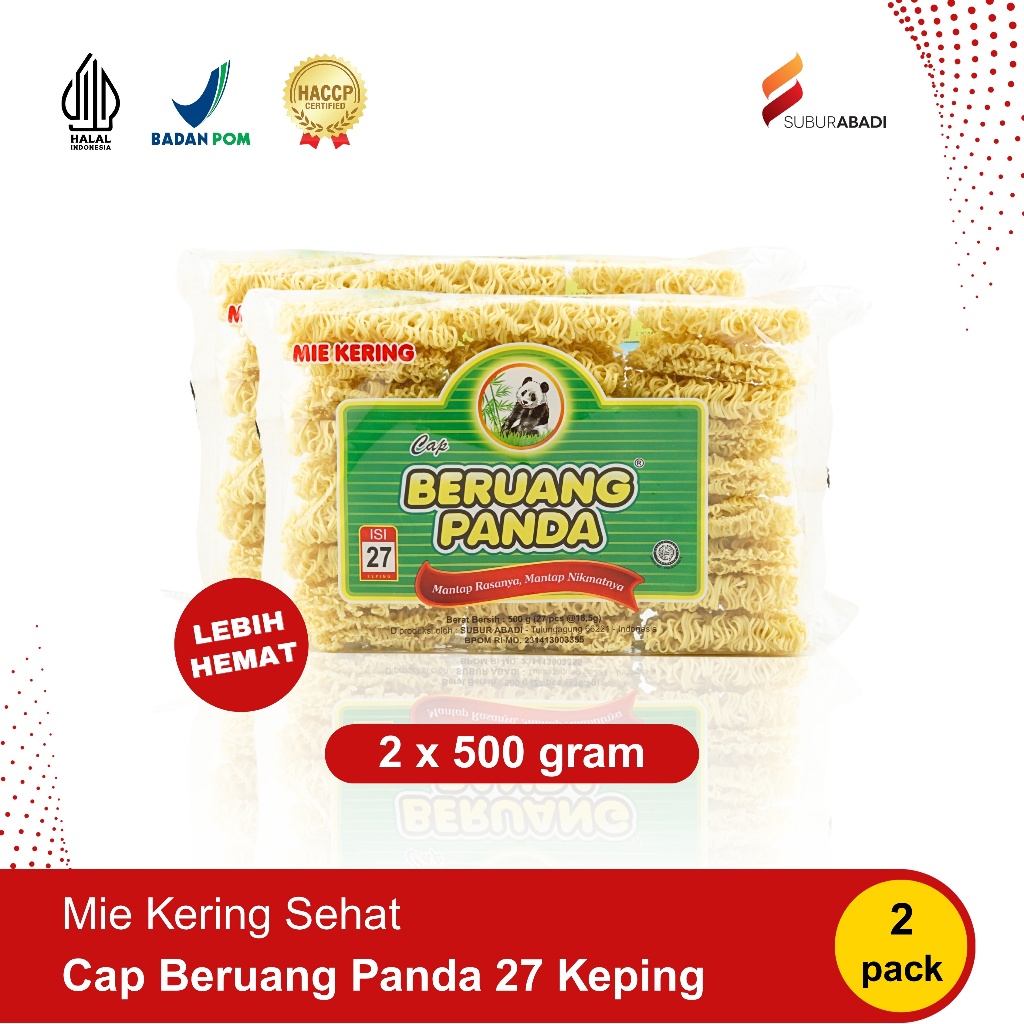 

(2 Pack) Mie Kering cap Beruang Panda isi 27 Keping - 2 x 500 gram - Mi Kering Sehat, Serbaguna, Pilihan Keluarga Hemat