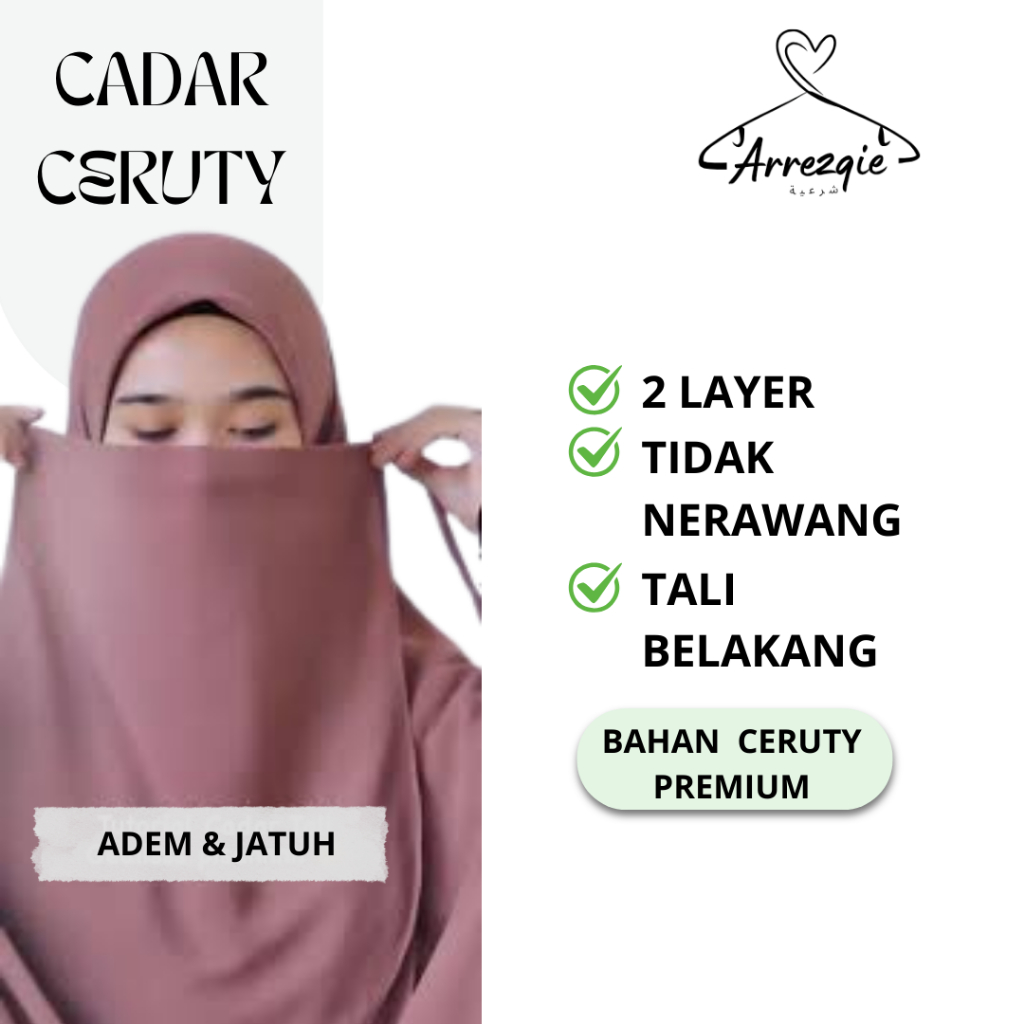 Cadar 2 Layer Ceruty Premium – Tali Ikat | Niqab Muslimah Syar’i Warna Hitam Marun Navy Mahogany