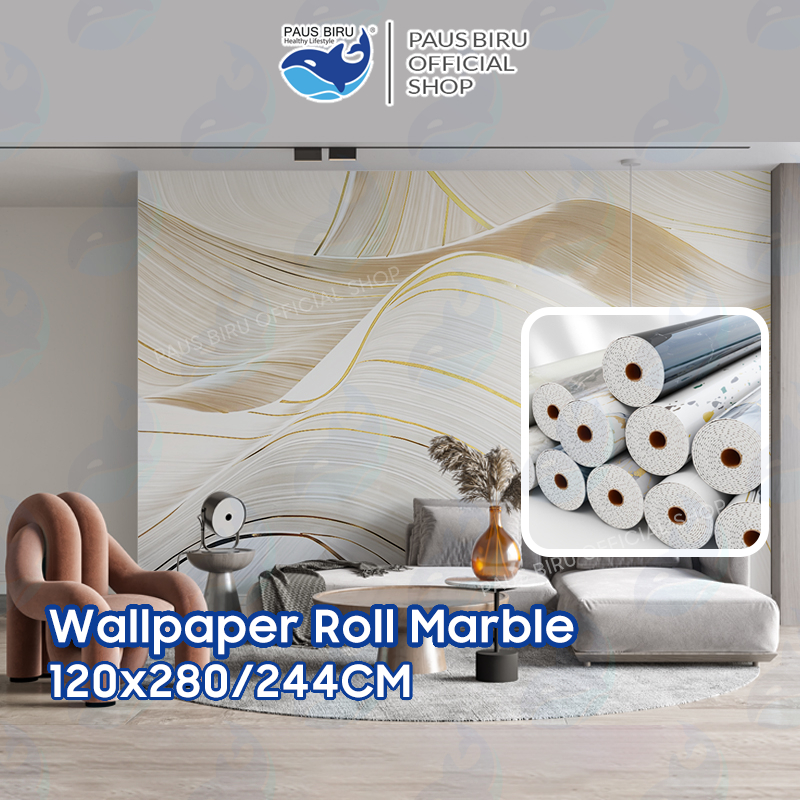 Paus Biru - Wallpaper Dinding Motif Marble Roll Premium120 x 244cm / 120x28CM Sticker Dekorasi Kamar