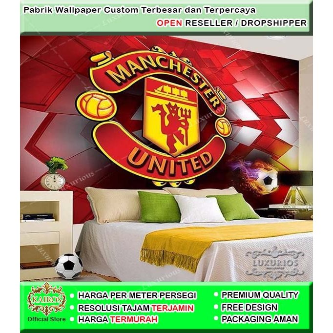 WALLPAPER 3D CUSTOM DINDING  CLUB BOLA BANNER MU  MANCHESTER LIVERPOOL FCB SEPAK BOLA FOOTBALL