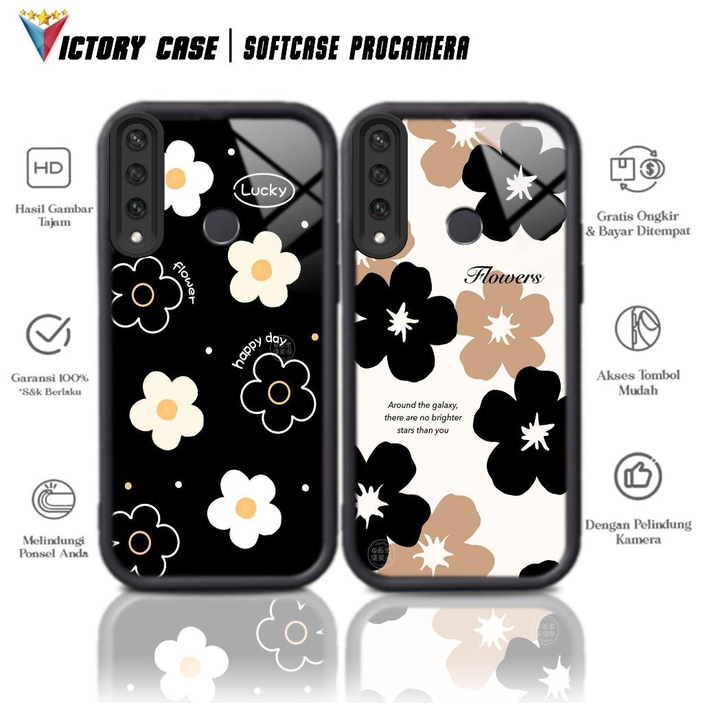Softcase Glass kaca untuk HUAWEI Y6P 2020 BUNGA Casing Handphone Case Procamera