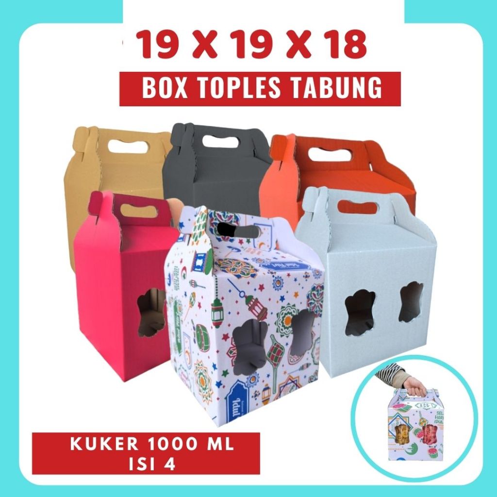 

Box Kuker 19x19x18 Jinjing (KUKER TOPLES JAR 1000ml Isi 4) Kardus Kue Kering / Idul Fitri /Hampers / Lebaran / Gable Box Polos/Motif