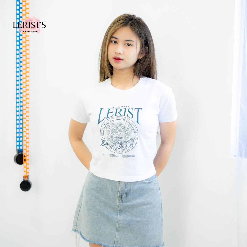 Crop Gain Lerist- Atasan wanita kekinian leher bulat motif angel cotton combed 30s premium Lerist