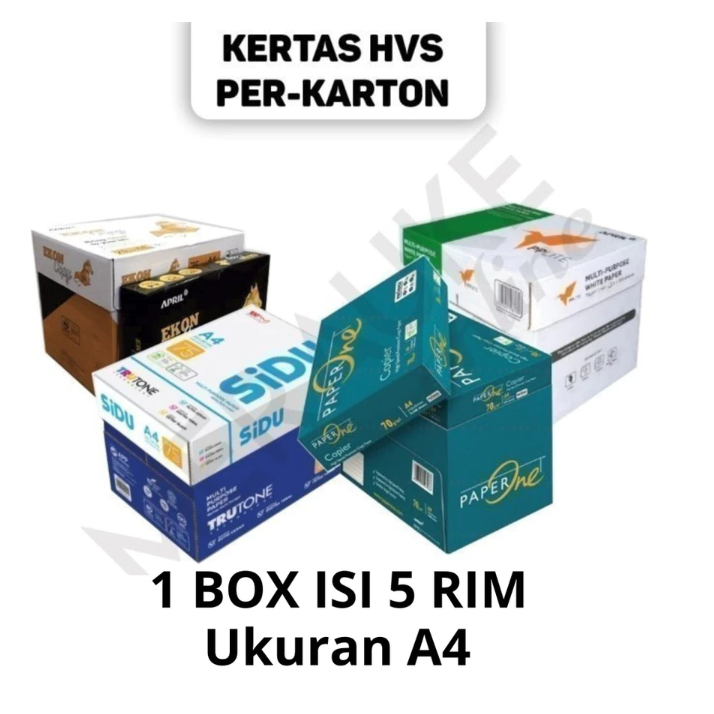 

Kertas HVS A4 70 75 gsm PER-KARTON / BOX isi 5 RIM - SIDU Paperone PP Lite Bmo Aone Maxi Brite Natural Kertas print Fotocopy