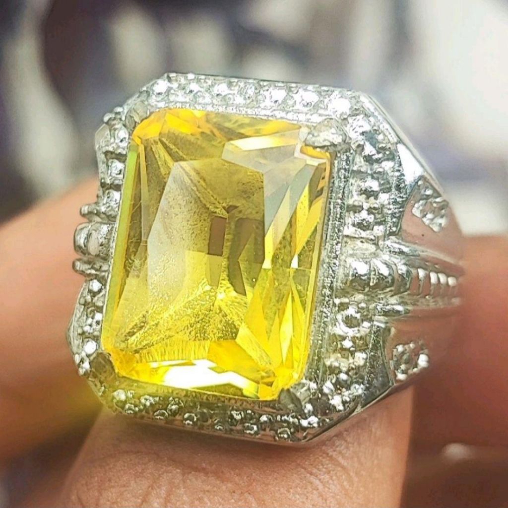 cincin batu akik yellow topaz kotak ring alpaka