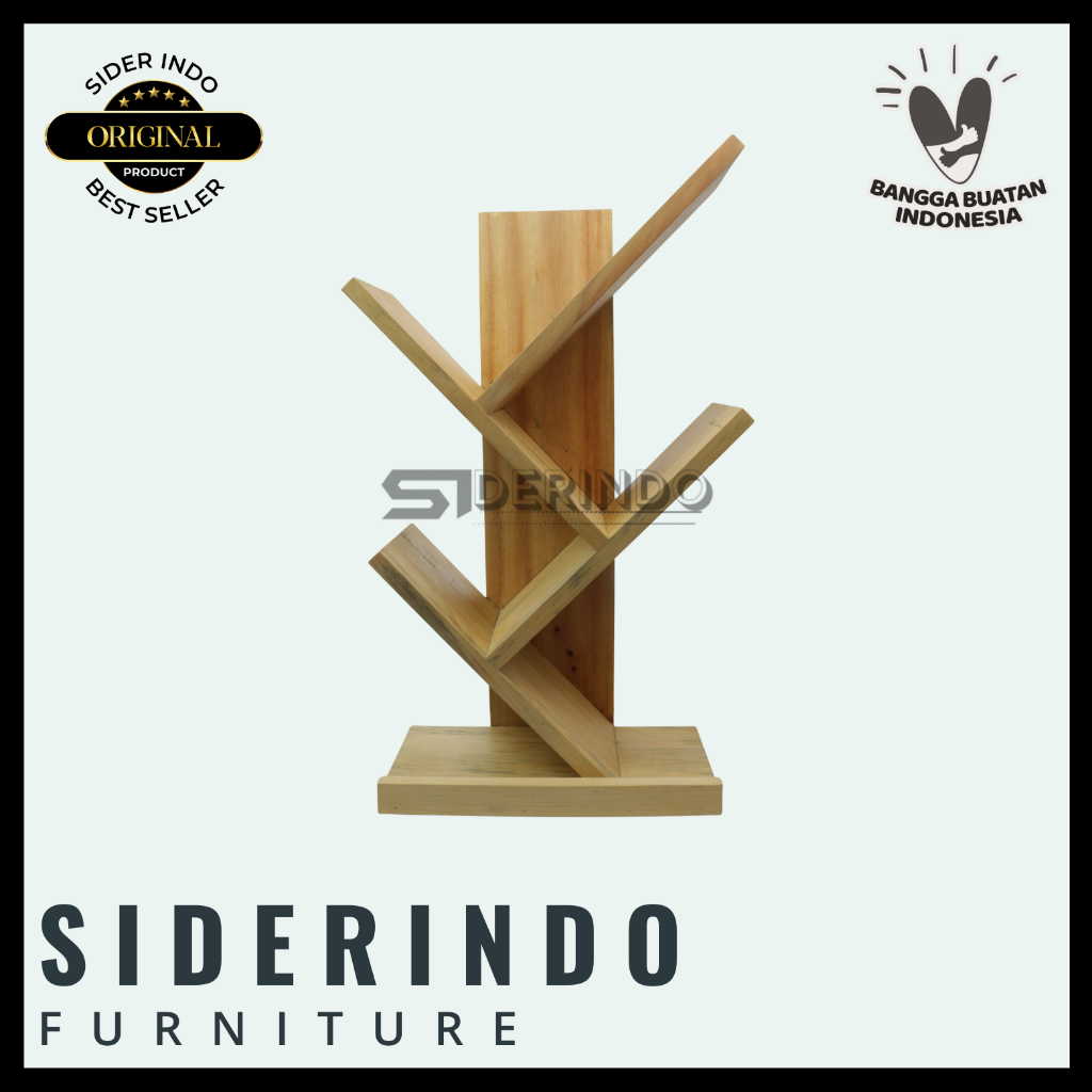Rak Buku Zig Zag Rak Buku Kayu Pinus Motif Ranting Pohon Aesthetic