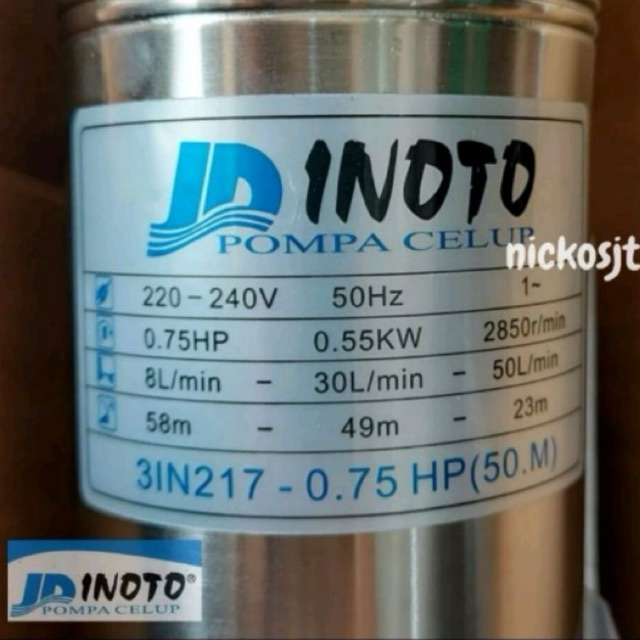 Pompa Submersible Sibel Inoto 3in 0,75 Pompa Celup  + Control Box + Kabel 50m 075 0.75 hp pk 3in 3 i