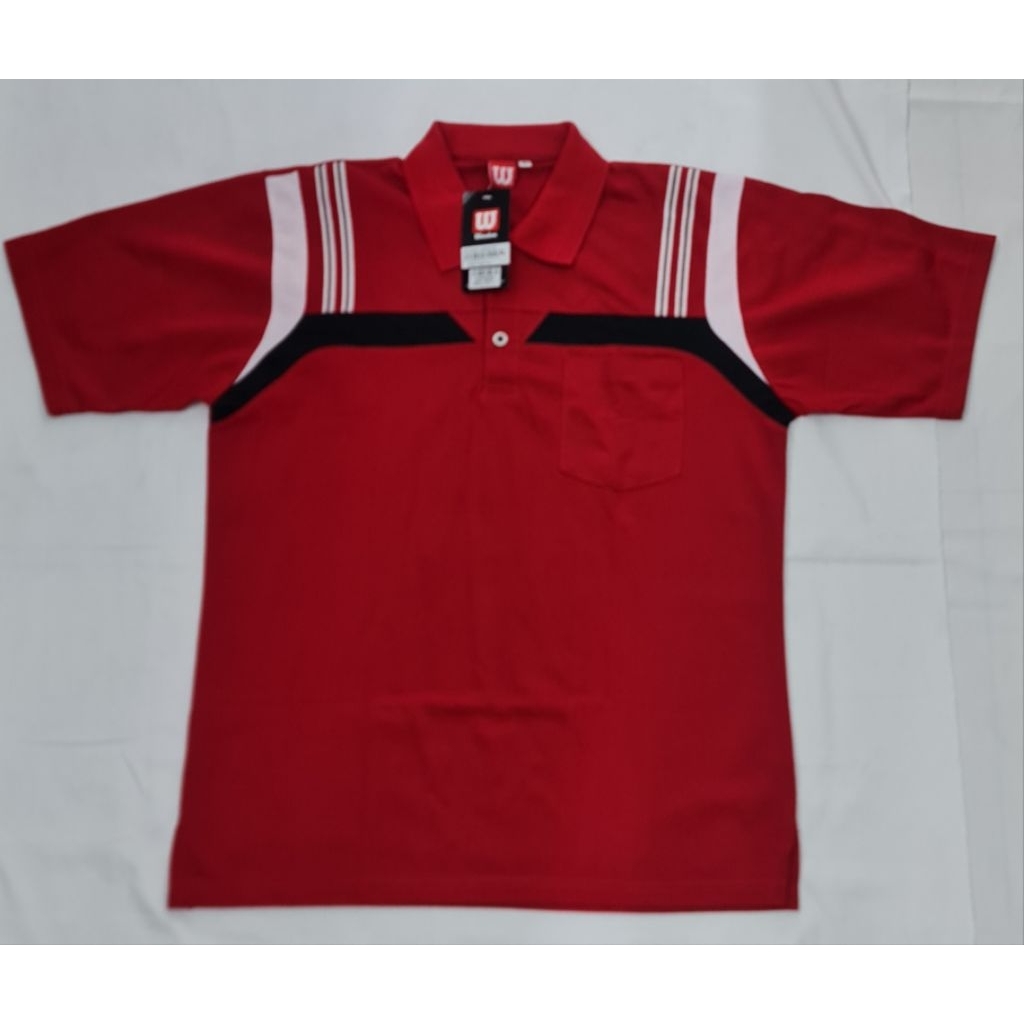 KAOS OLAHRAGA SEMICOM MERAH KOMBINASI PUTIH HITAM DEWASA