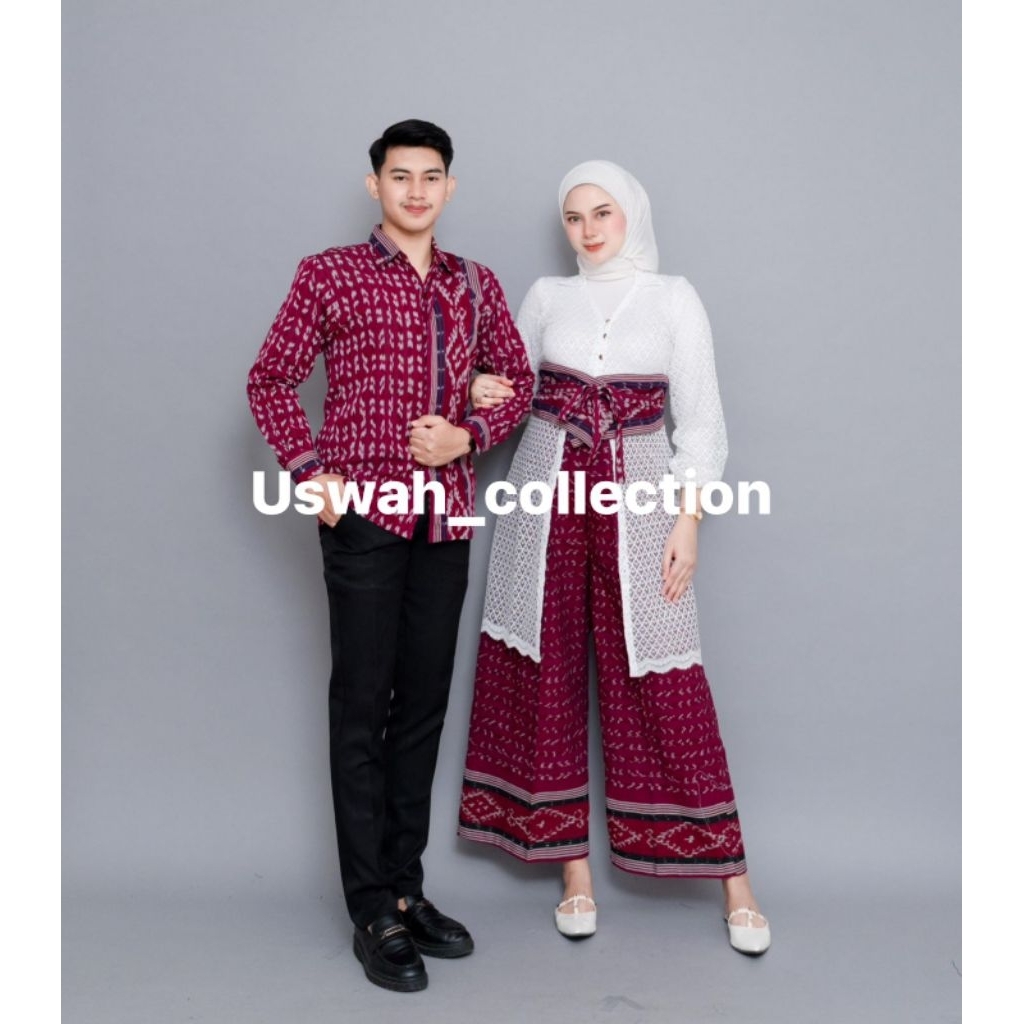 HANIA ONE SET CELANA TENUN RED - CELANA TENUN WANITA - BAJU TENUN COUPLE - COUPLE TENUN - COUPLE PRE