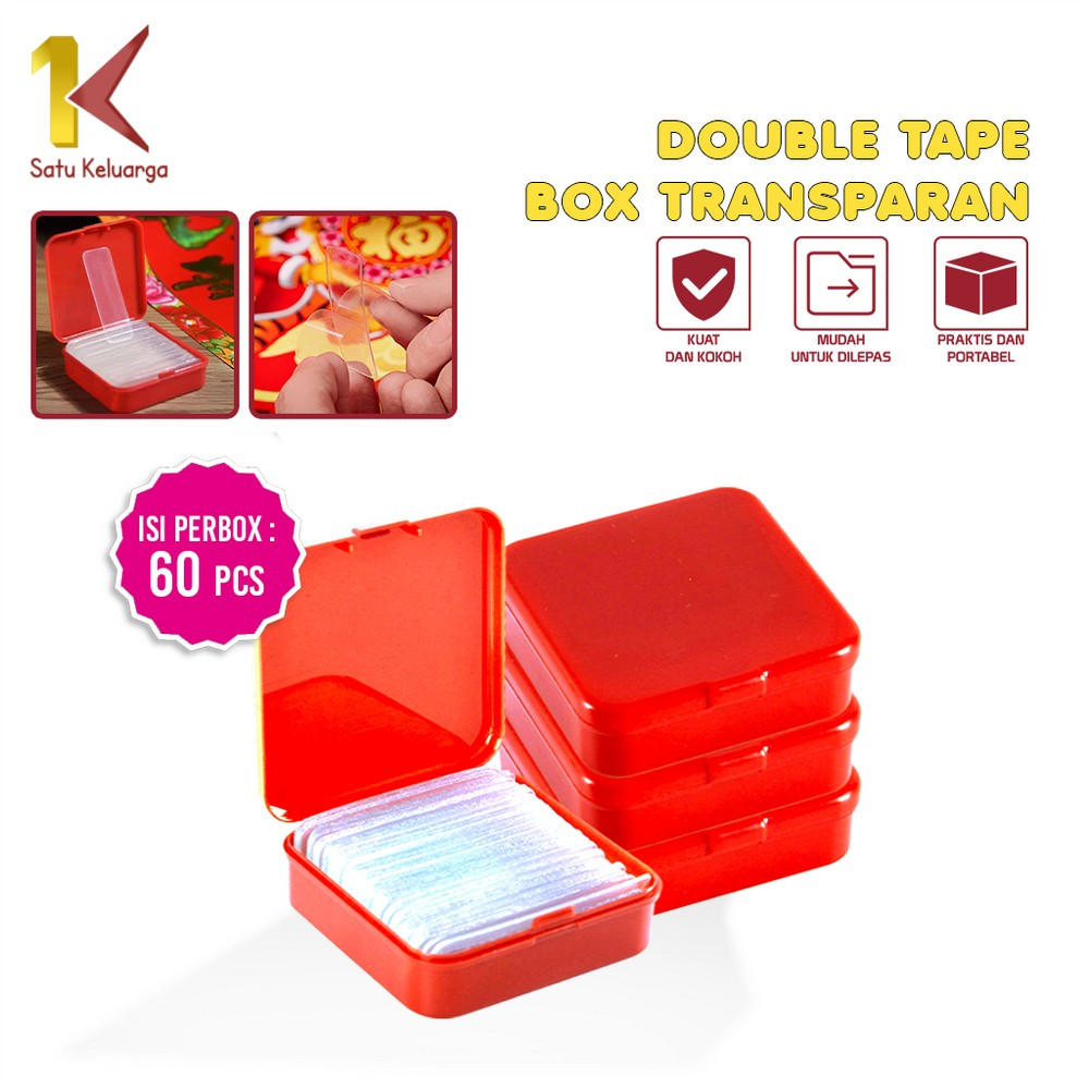 

EC Satu Keluarga Sticker Double Tape Box Mini Isi 60pcs Lakban 2 Sisi Serbaguna C904 Isolasi Bening Double Sided Tanpa Bekas Nano Tape Perekat Transparan Portable
