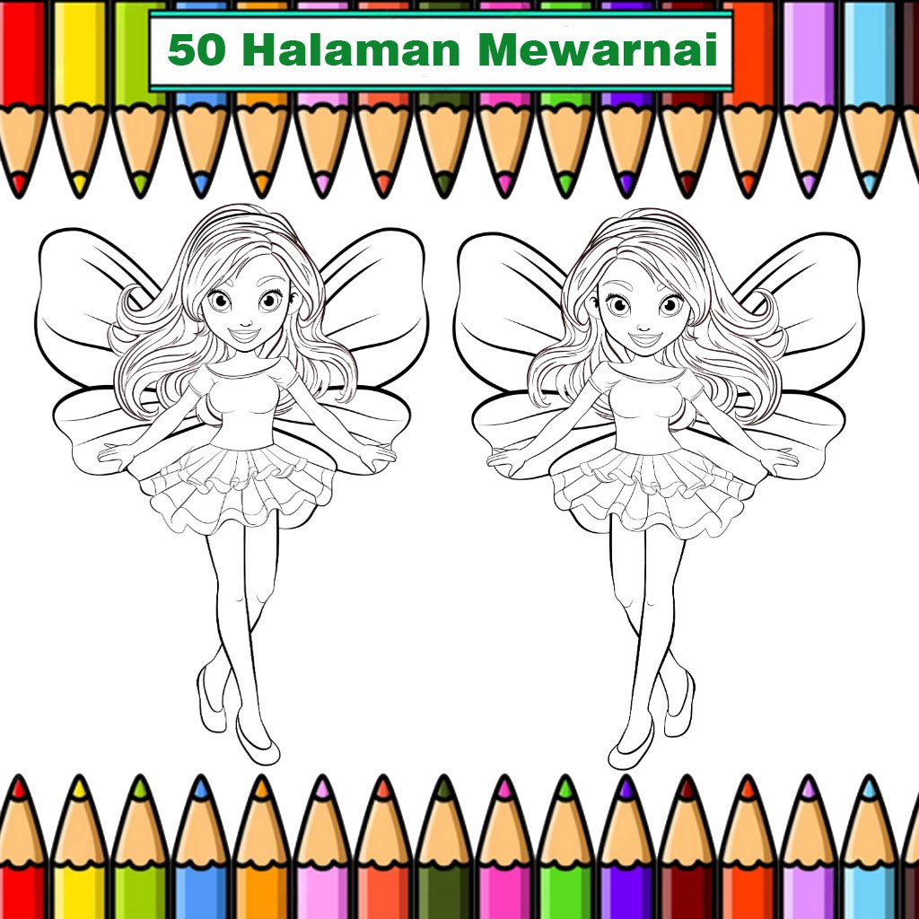 

50 Kertas mewarnai Fairytale dll ukuran A5 untuk Anak TK / PAUD / SD Lembar belajar mewarnai