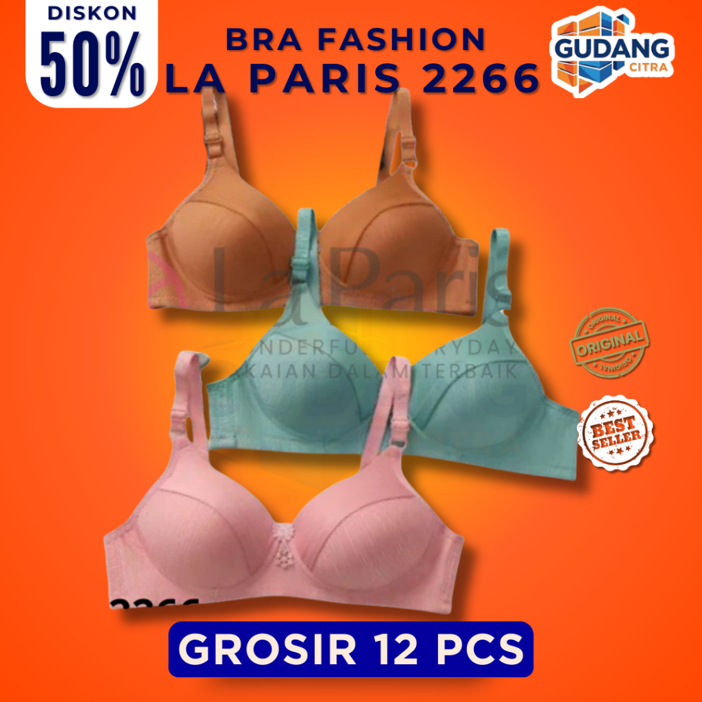 LA PARIS Bra Wanita Push Up Super Soft Tanpa Kawat Kait 3 Ukuran 36-42 Busa Cup B Besar Busa Tebal S