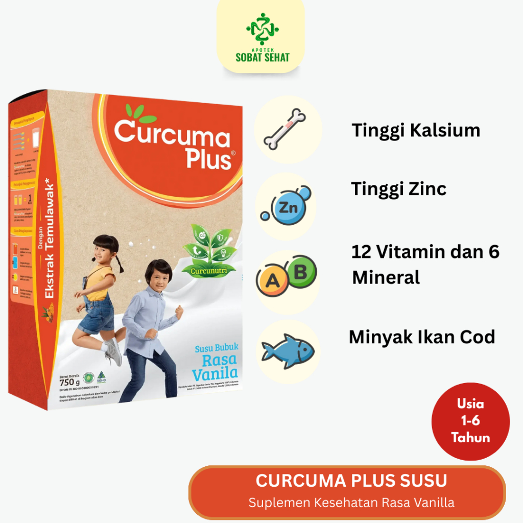 

[RASA VANILLA 170G] - Curcuma Plus Susu Bubuk Memperbaiki Nafsu Makan Rendah Gula Ekstrak Temulawak Rasa Vanilla 170 gram