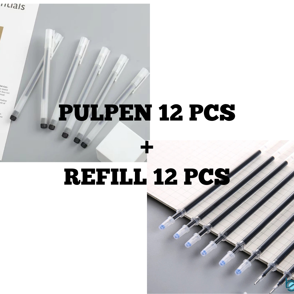 

12Pcs PULPEN GEL 0.5mm BISA DIREFILL UJUNG LANCIP WARNA HITAM