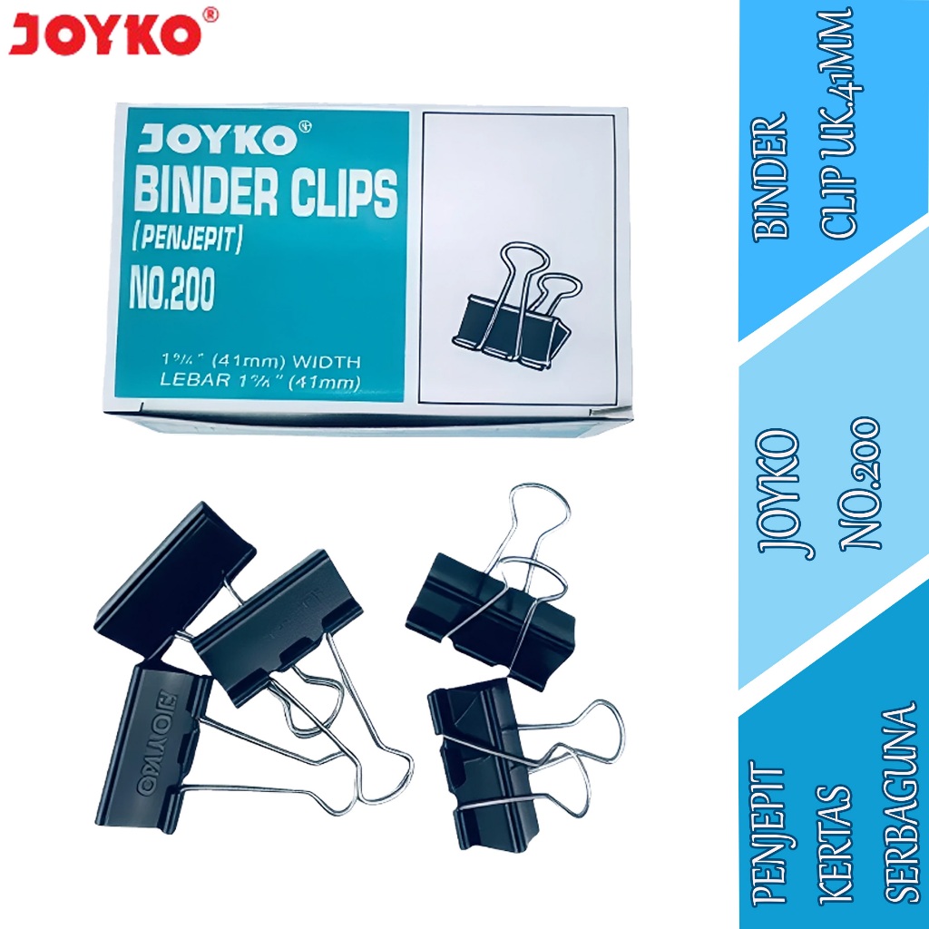 

Binder Clips No.200 - Joyko - Penjepit Kertas Serbaguna - Uk.41mm