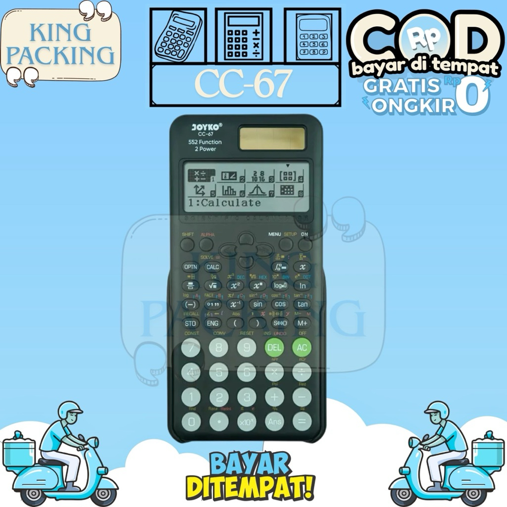 

Kalkulator Ilmiah Calculator Scientific PREMIUM Joyko CC-67 552 Fungsi