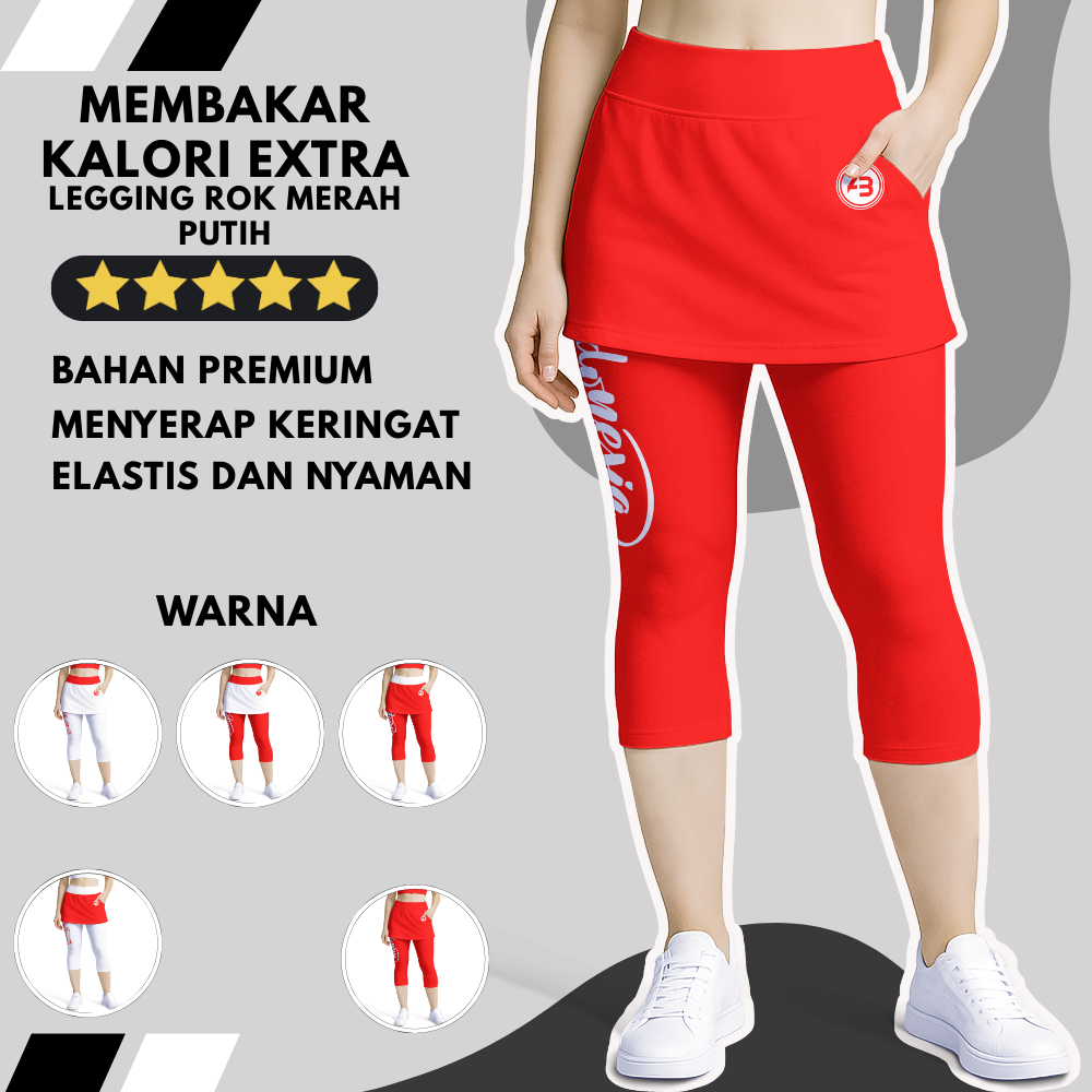 Legging leging celana sport olahraga senam gym zumba aerobic fitnes fitness wanita capri rok merah p