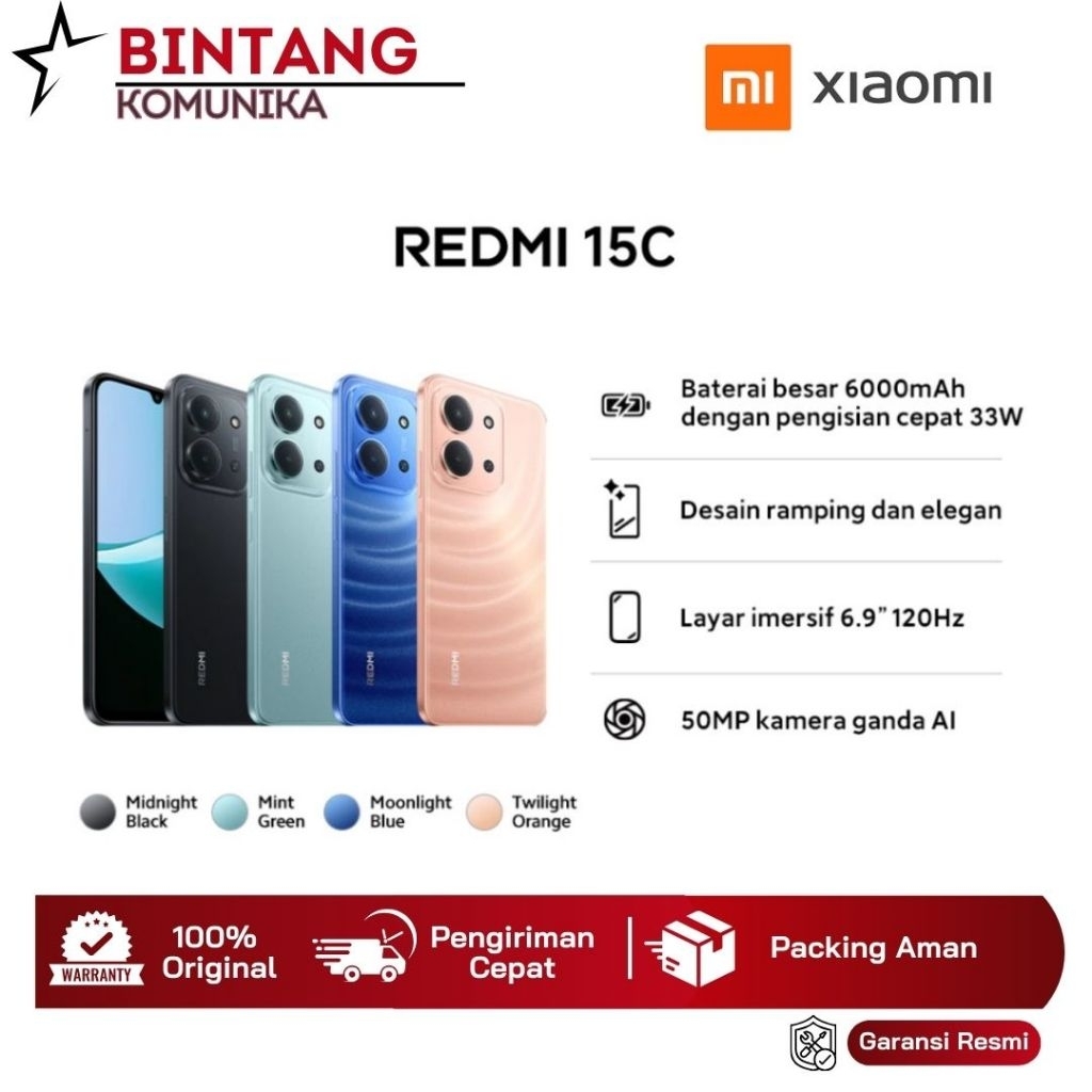 Xiaomi Redmi 15C NFC 6/128GB | 8/256GB 120Hz HP Xiaomi Terbaru 2025 ORIGINAL Garansi Resmi