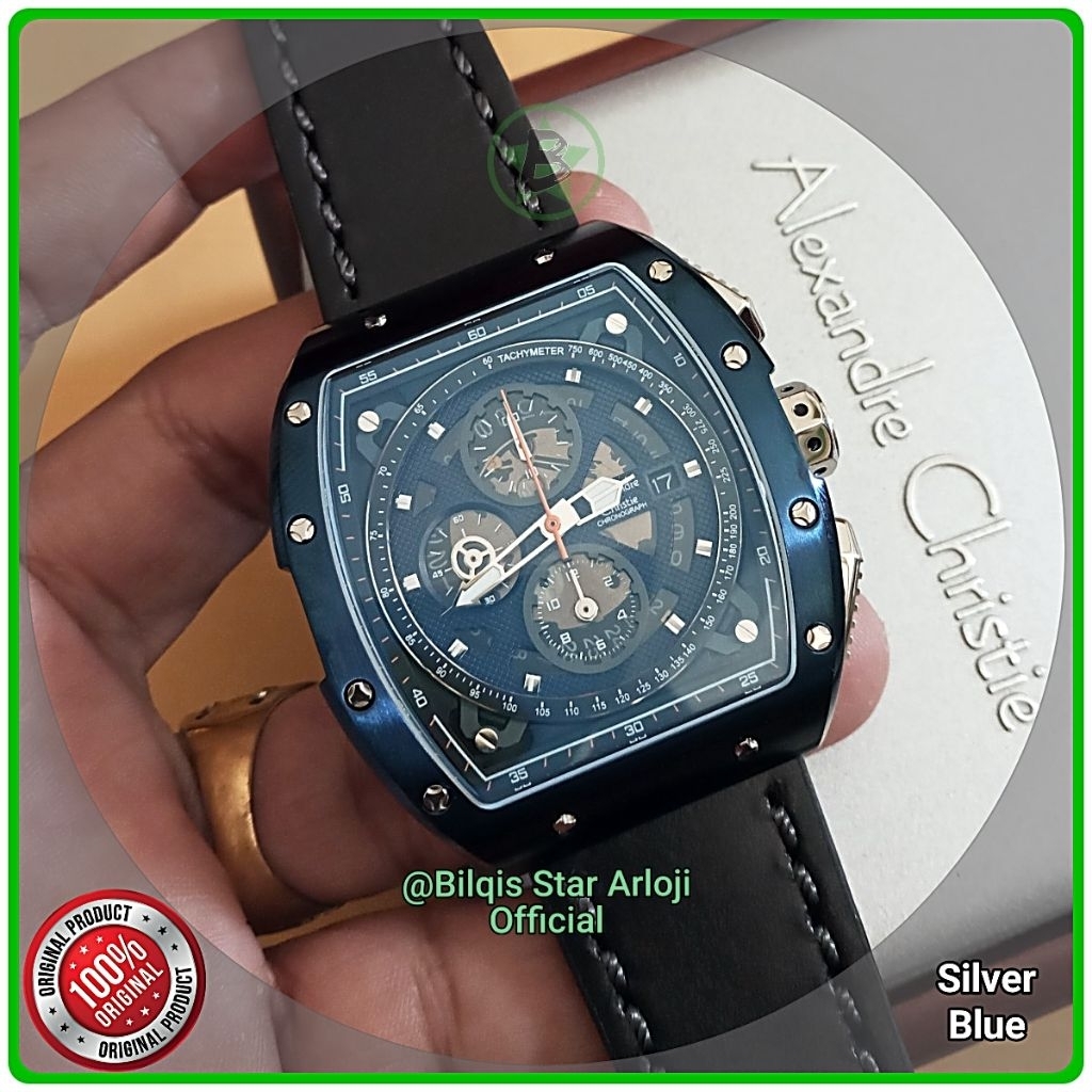 Alexandre Christie Pria Kotak AC 6411 Mc Silver Tali Kulit Hitam Original