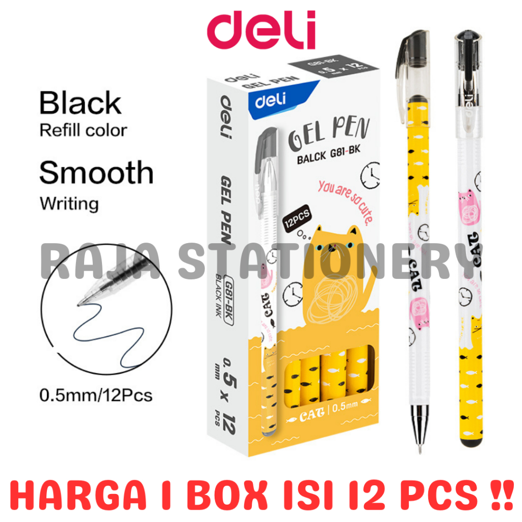 

DELI GEL PEN 0.5 BLACK CAT PEN PULPEN JEL DELI HITAM EG81 LUSIN BOX [12PCS]