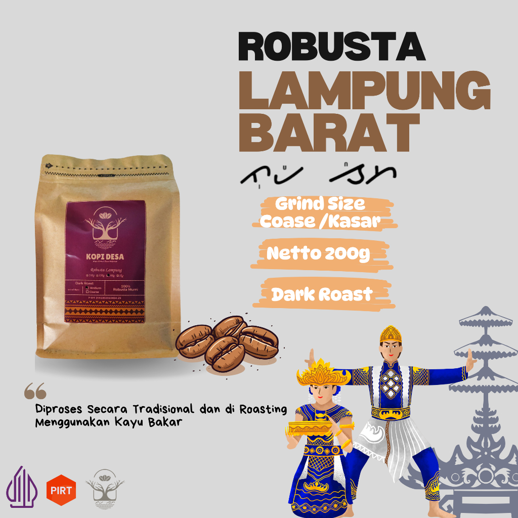 

Kopi Bubuk Murni 100% Robusta Lampung Barat 200gram | Giling Kasar/Coarse | Dark Roast