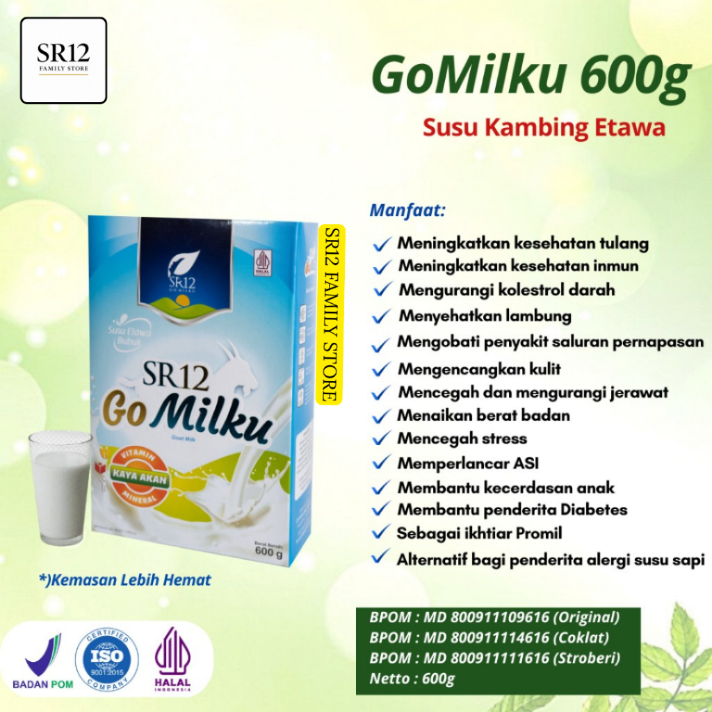 

SUSU GOMILKU SR12 600 GRAM | SUSU KAMBING ETAWA BUBUK PREMIUM KEMASAN HEMAT