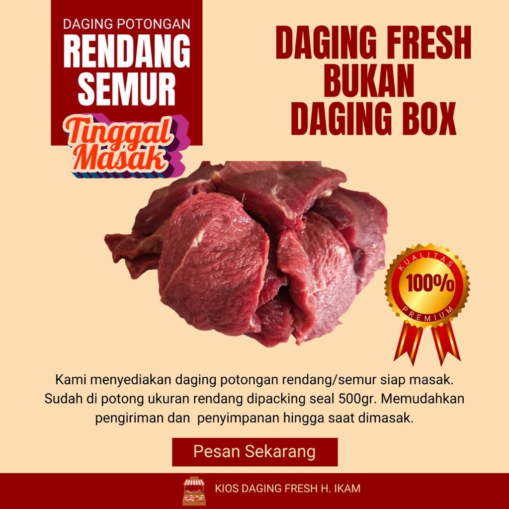 

READY STOK--Daging Rendang atau Semur 500gr SEGAR FRESH SAPI LOKAL BUKAN DAGING BOX