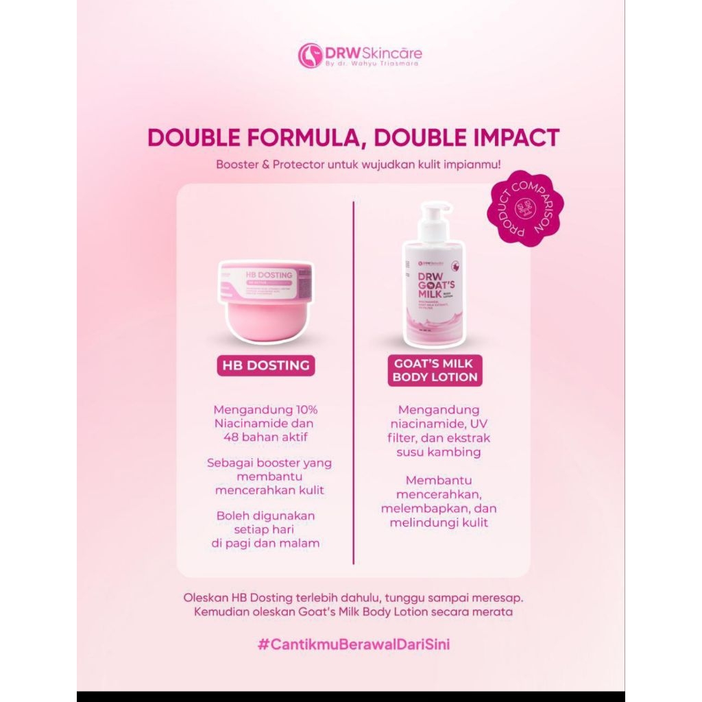 Original drw skincare paket Hb dosting dan goat milk lotion untuk mencerahkan kulit tangan dan wajah