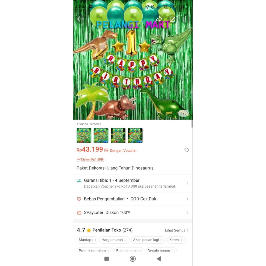 Paket Dekorasi Ulang Tahun Dinosaurus