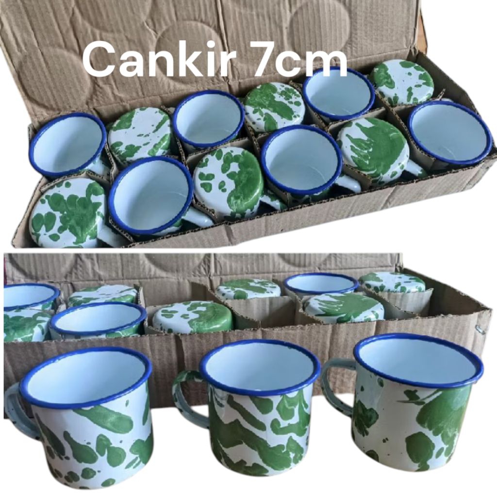 MUG BURIK 7CM 6PCS/12PCS MUG LURIK LORENG MUG ENAMEL (1/2 lusin,1lusin)