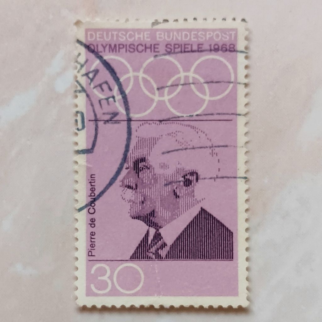 

(AA) Perangko Jerman, Republik Federal 1968 Summer Olympic Games 1968 - Mexico City - Baron Pierre de Coubertin (1863-1937) 30 pfennig Used