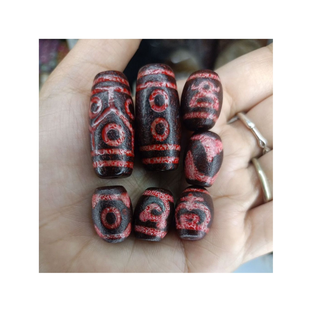 tibetan dzi bead with cinabar 5 eye,6 eye,chaisen dewa rejeki ,3 eye,tiger tooth,green Tara dan trea