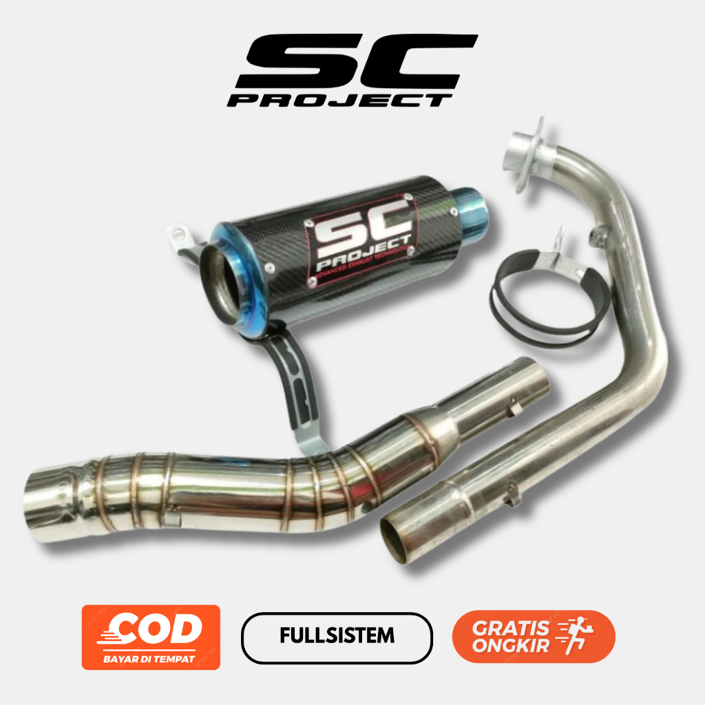 Knalpot Racing SC Project Carbon Halfblue Stainless R15 CBR150 Vixion Sonic Satria FU