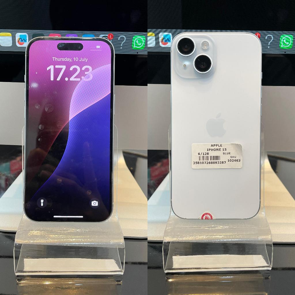 Handphone Hp iPhone 15 RAM 6/128 GB Blue Second