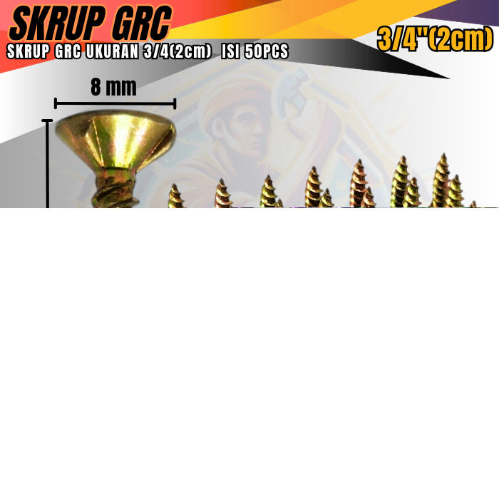 Sekrup GRC 3/4" / Skrup GRC 1 BUNGKUS ISI 50 PCS / Skrup GRC Kuning Gold 3/4 inch (2cm) Kuat Tahan L