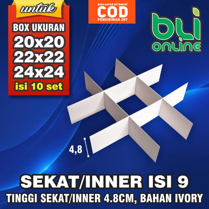 

Sekat / Inner isi 9 / isi 10 set / untuk Box ukuran 20 x 20, 22 x 22, 24 x 24 / Penyekat Kue