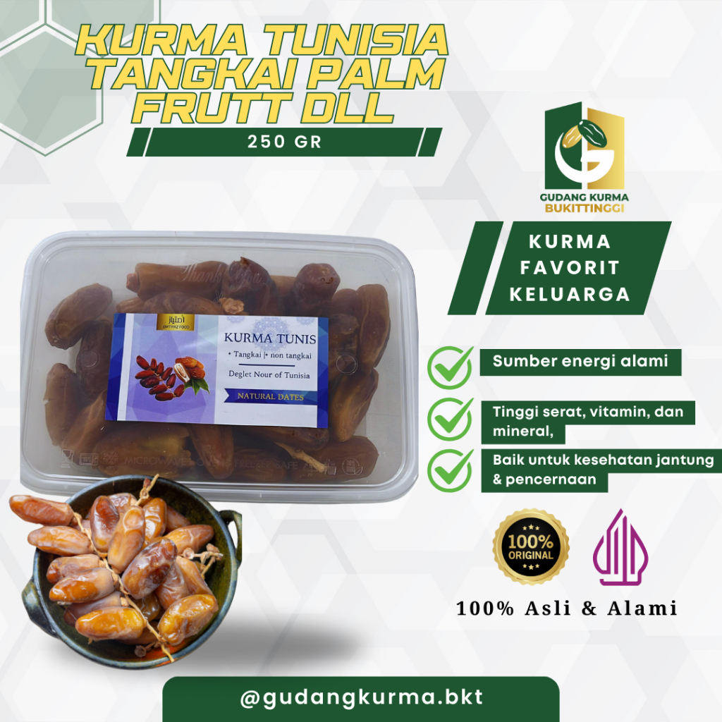 

Kurma Tangkai Tunisia Deglet Noor 250gr | Kurma Tangkai Premium Manis | Bukittinggi Sumatera Barat