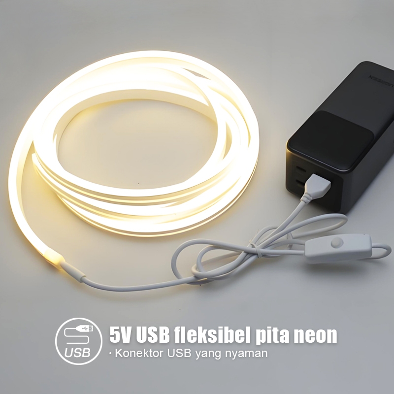 Lampu Strip LED USB 5V Cahaya Putih Fleksibel, Dilengkapi Saklar, Dekorasi TV PC Kamar Tidur