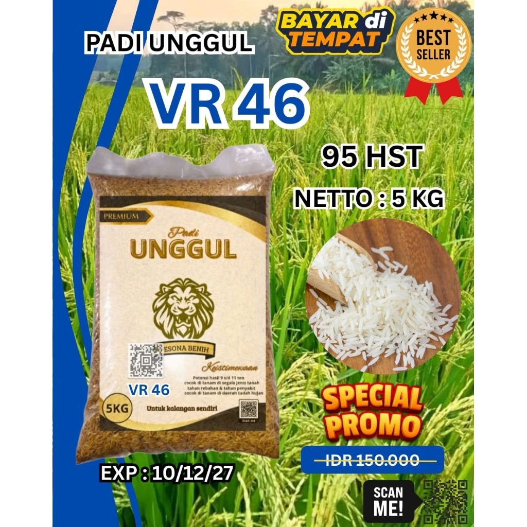 Bibit padi VR 46 benih unggul berkualitas kemasan 5 kg 100%asli