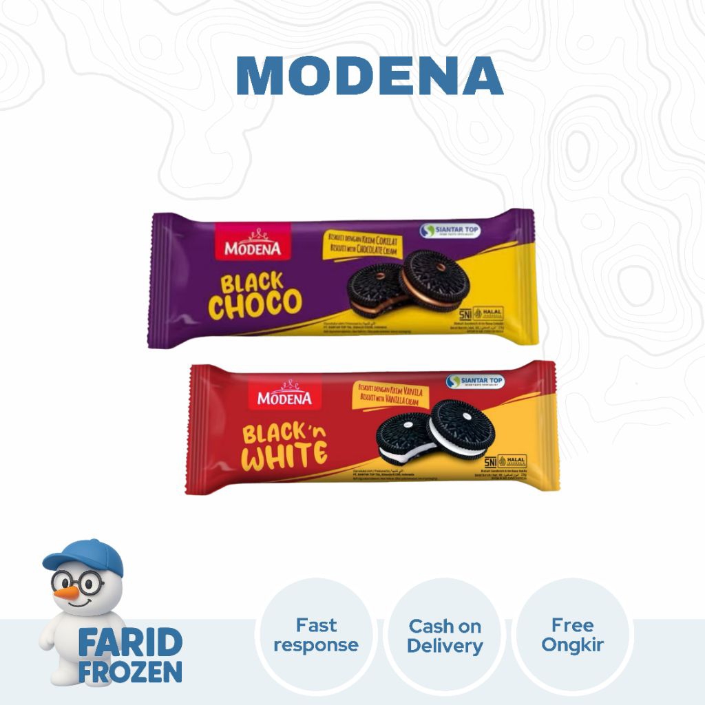 

MODENA SIANTARTOP BLACK CHOCO/BLACK N WHITE RASA COKLAT/VANILLA 23 GR X 10 ( 1 PACK ISI 10 PCS)