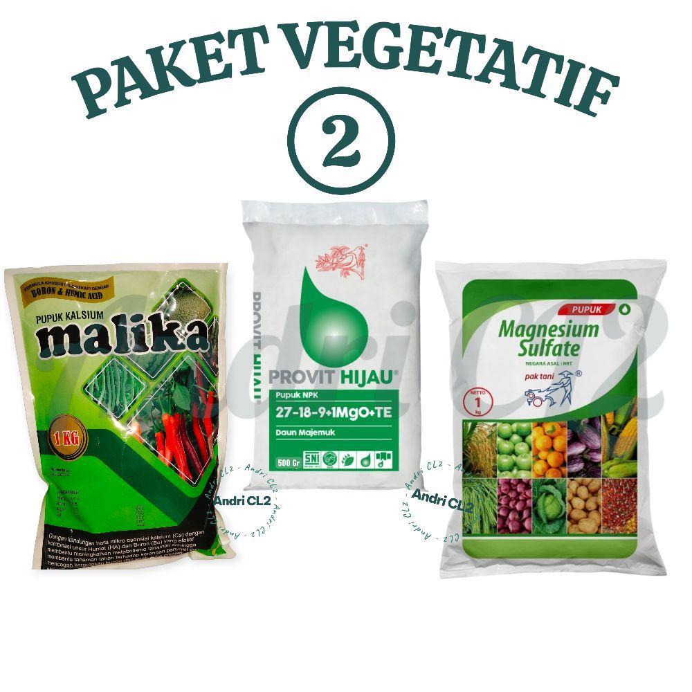 Pupuk PAKET VEGETATIF 2,  isi paket 3  pcs MALIKA 1kg + Magnesium sulfat pak tani 1 kg + meroke PROV