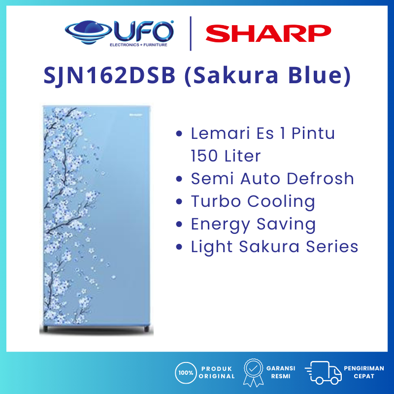 SHARP Lemari Es | Kulkas 1 Pintu 150 Liter SJN162DSB | SJN182DSB | SJN192DSB Warna Sakura Blue