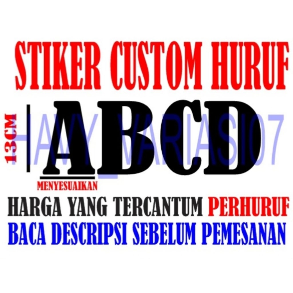 stiker cutting CUSTOM HURUF tinggi 13 cm