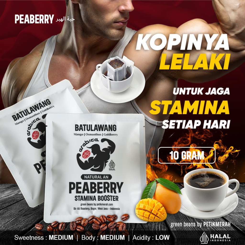 

PEABERRY ARABICA Batulawang Natural Anaerob Biji Kopi Lanang Bubuk Arabika Petik Merah Drip Bag