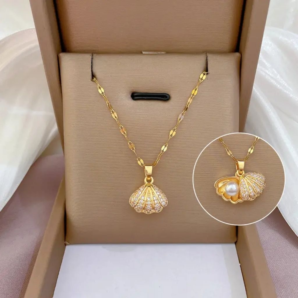 Kalung Liontin Kerang Mutiara emas Wanita Anti Karat