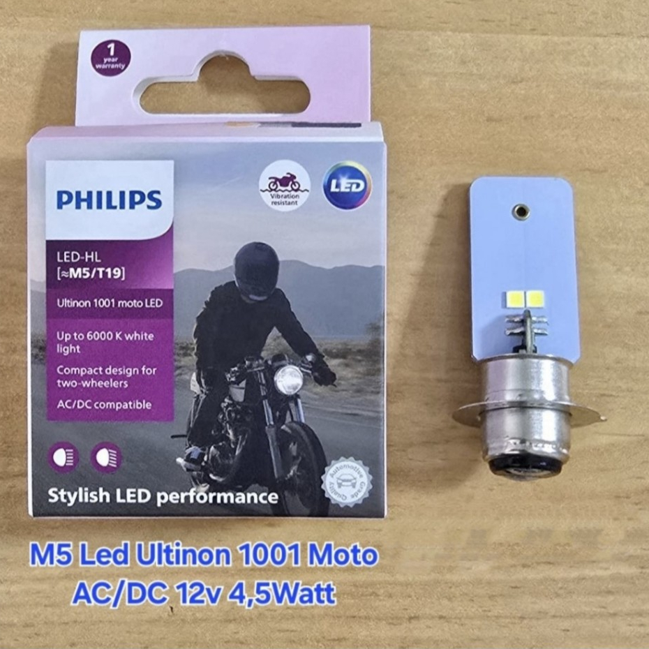 PHILIPS LED M5/T19 Ultinon 1001 H6/T 19 12V 4,5W K1 Kaki 1 AC/DC 6.000K Bohlam Lampu Depan Motor Rev