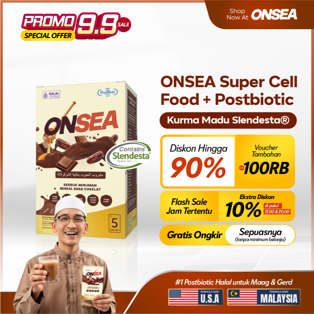 

ONSEA SUPER CELL FOOD (POSTBIOTIC SLENDESTA KURMA MADU) 1 BOX | Formulasi dari USA & Malaysia – Pengganti Makan Sehat dengan Multigrain, Protein & Vitamin Lengkap