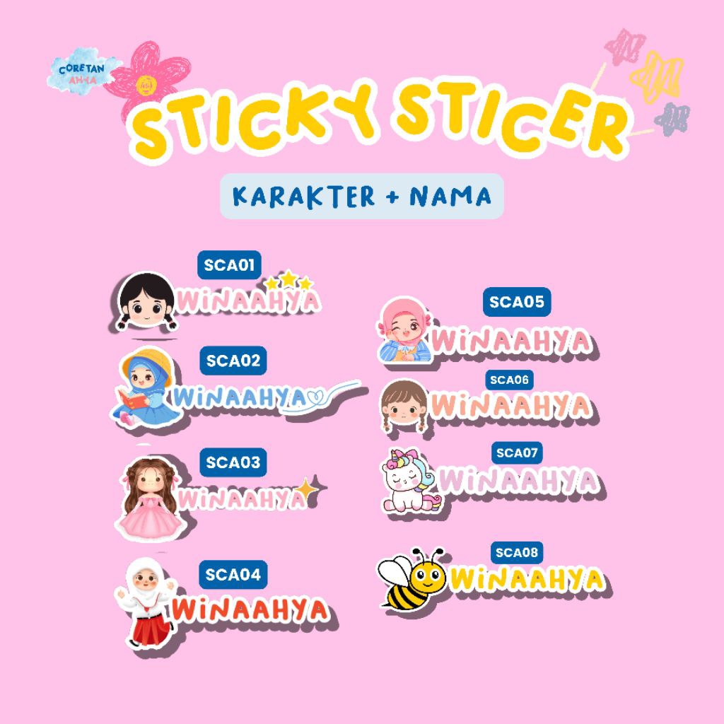 

Stiker Nama Karakter Waterproof Cewek Cowok / Stiker Label Nama Custom