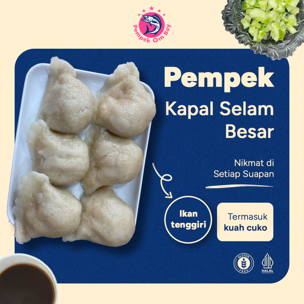 

Pempek Palembang Kapal Selam Besar Isi 2 Ikan Tenggiri Asli Cuko Halal MUI Tanpa Pengawet