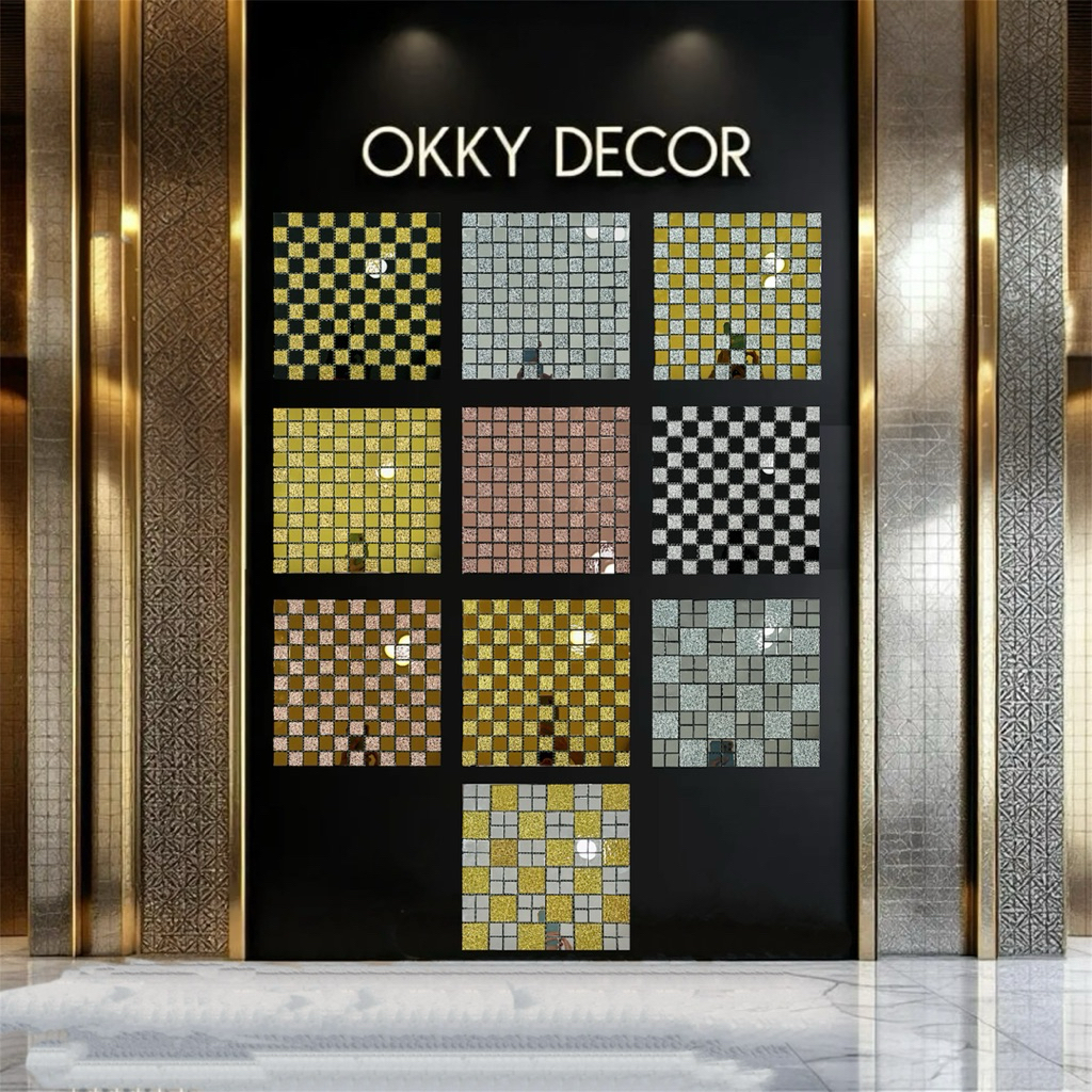 10 Choice ADHESIVE Mosaic Square Gold Mirror glass tiles Dinding Keramik Dekorasi Mewah Wall Art